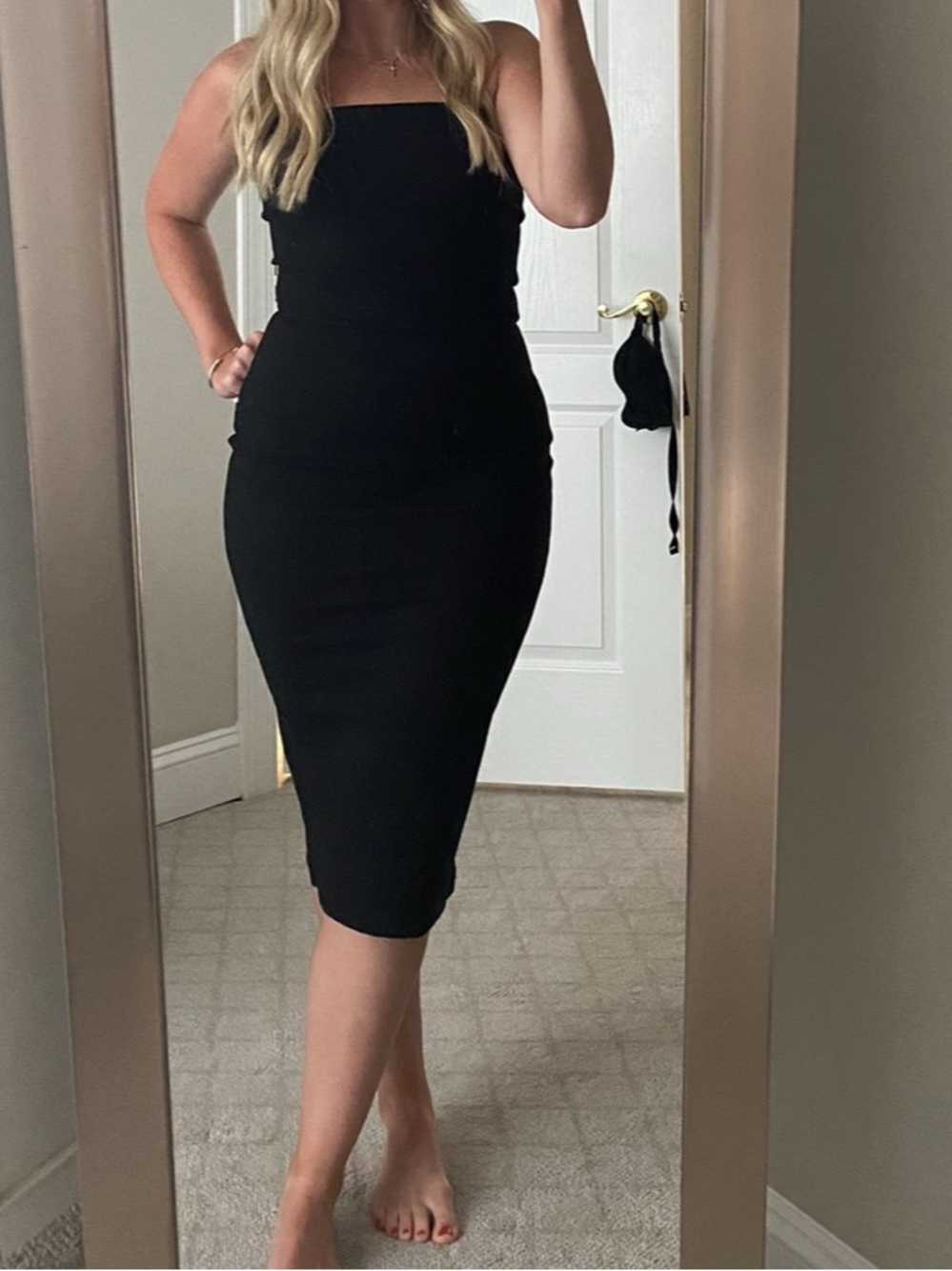 Strapless Black Bodycon Midi Dress
